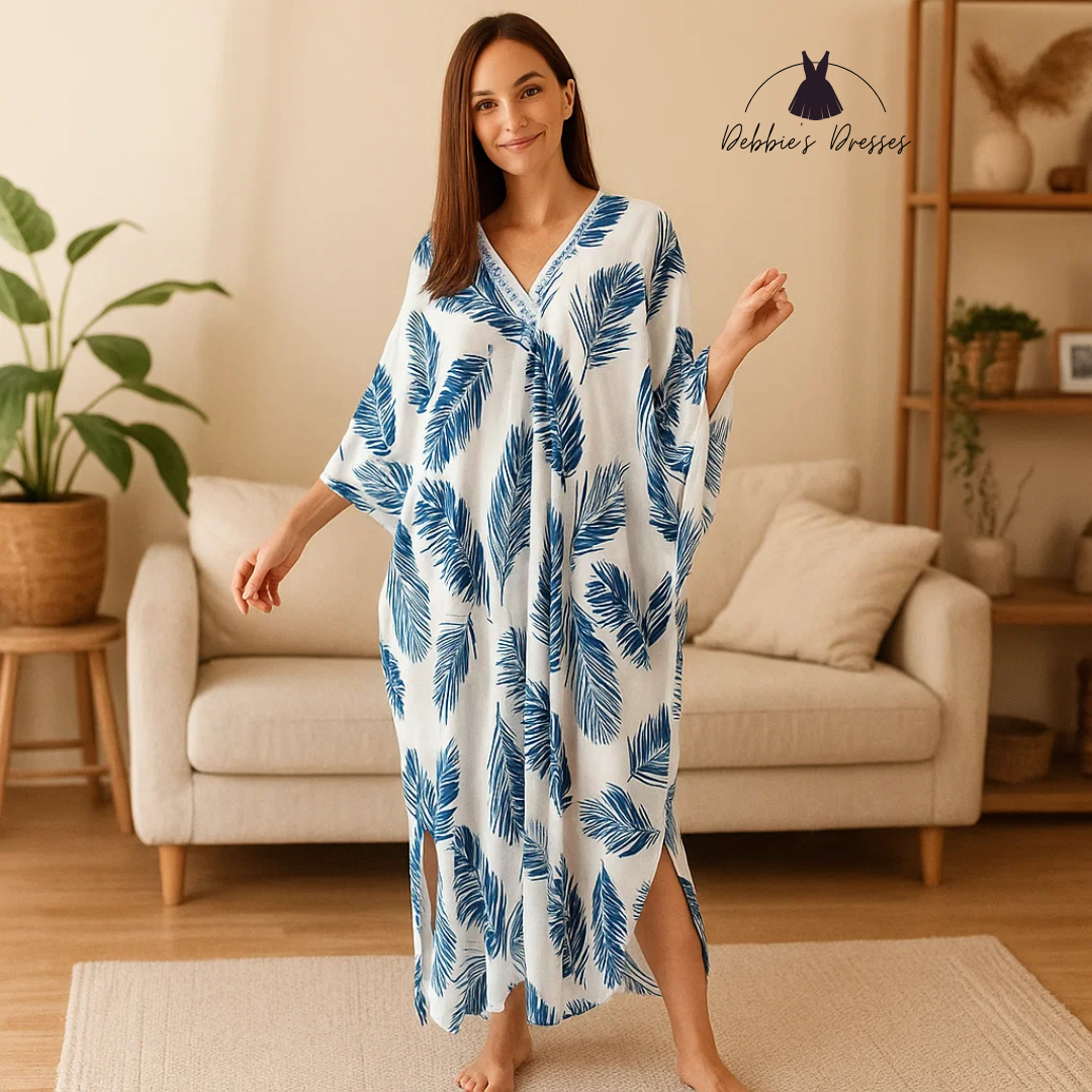 Natalie - Blue Palm Breezy Dress