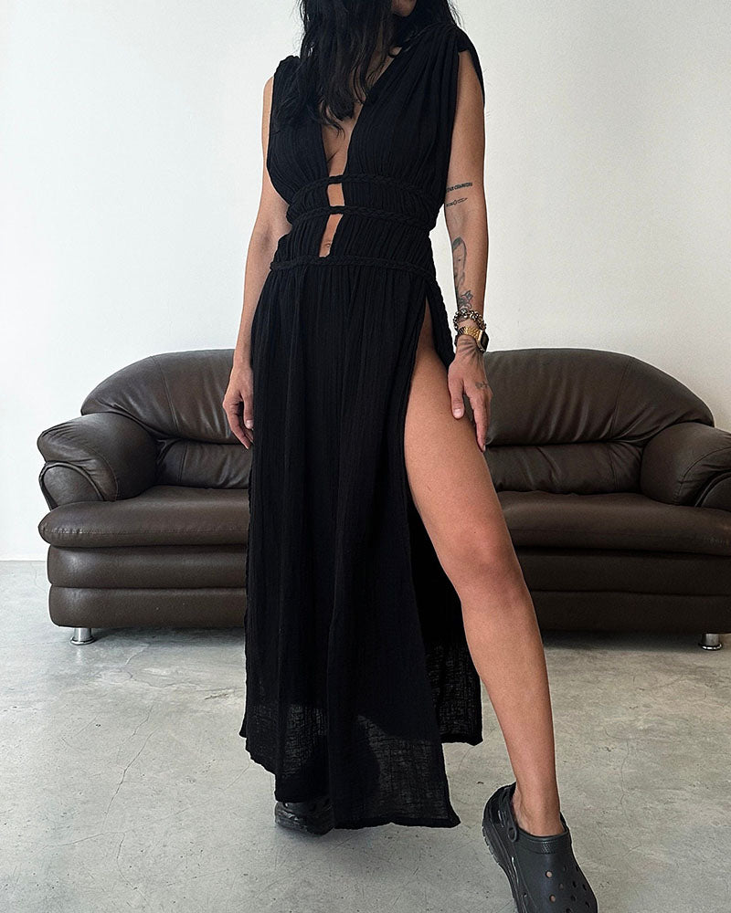 Taryn - Textured Slit Dress