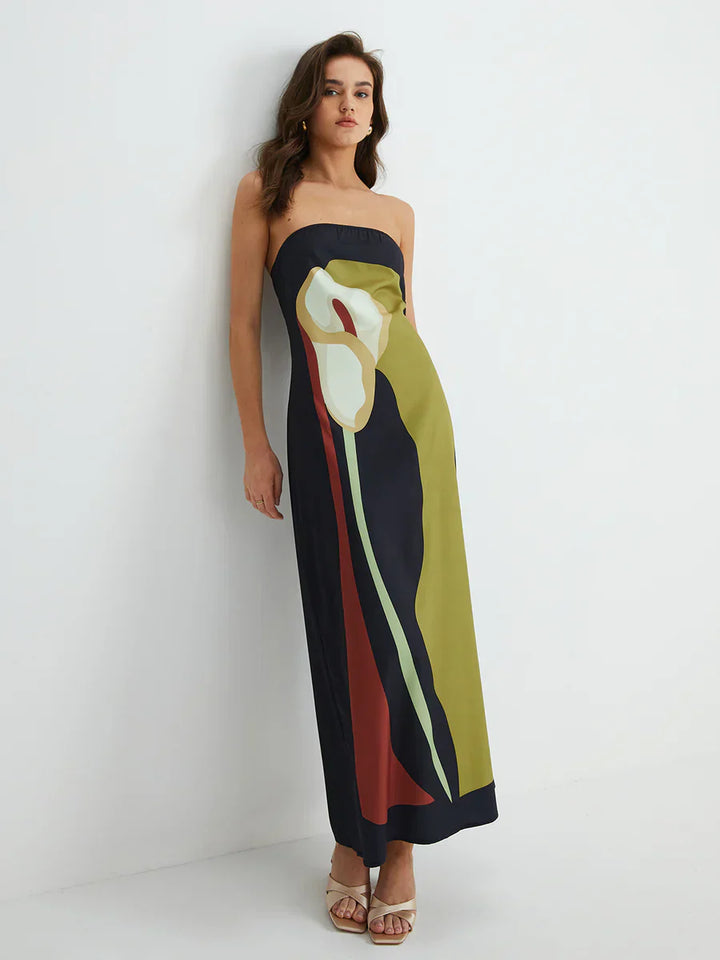 Lilia - Abstract Strapless Maxi Dress