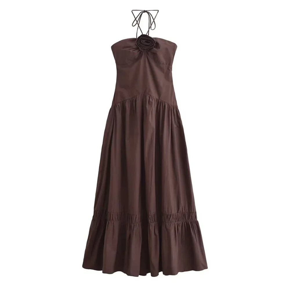 Jackie - Rose Detail Halter Dress