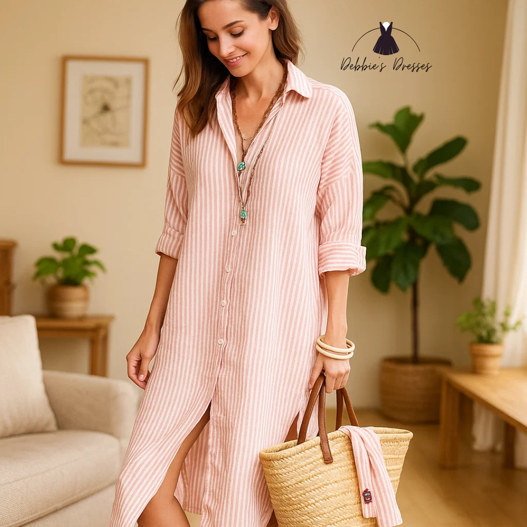 GRACE - Elegant Striped Shirt Dress