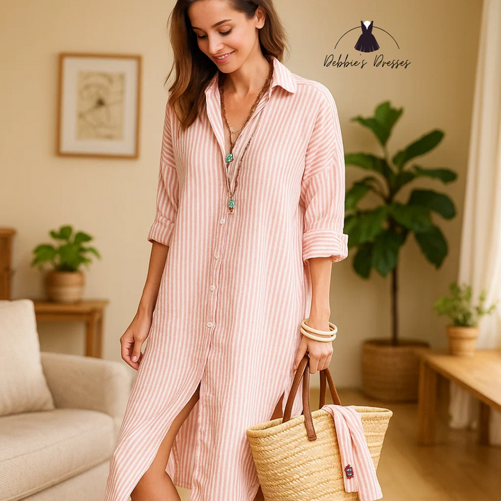 GRACE - Elegant Striped Shirt Dress